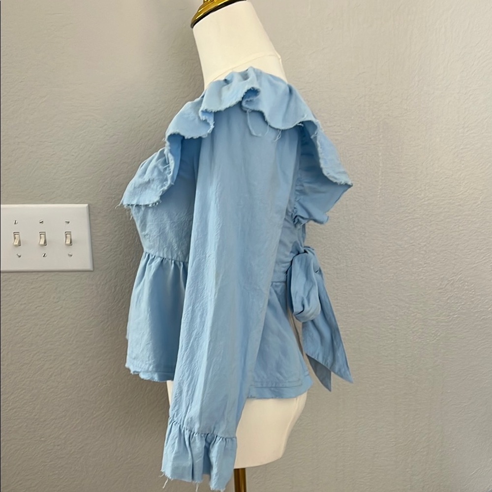 Light Blue Ruffled Open Back Top - Picture 3 of 4